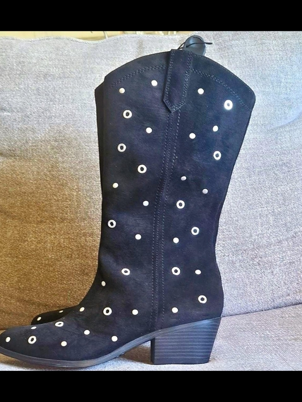 No Boundaries Black Suede Mid-Calf Grommet Boot